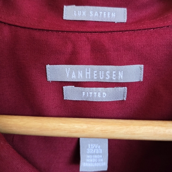 Van Heusen Lux Sateen Fitted Mens Long Sleeve Dress Shirt 15 1/2, 32/33 - Picture 5 of 6